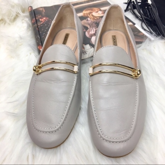 Tahari Salty Leather Gold Clamp Flat Loafers - Picture 2 of 8
